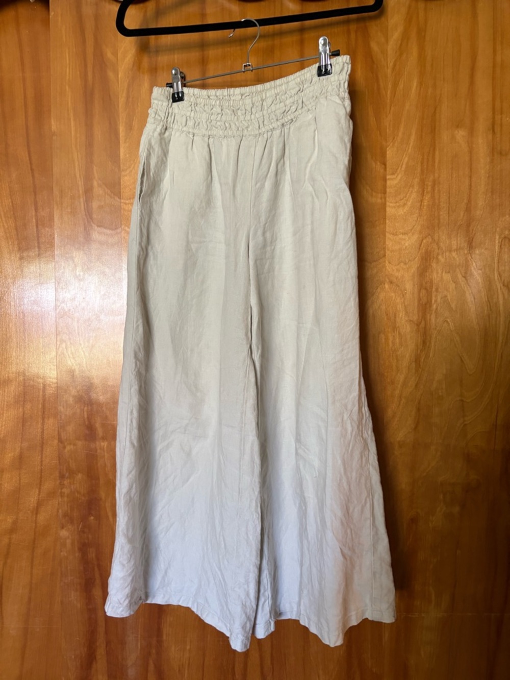 Anthropologie Wide Leg Linen-Blend Pants in Light Cream